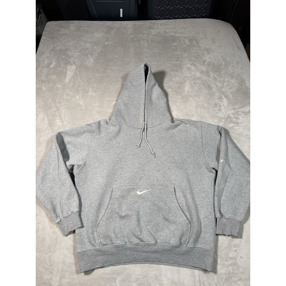 Vintage Nike Team Center Swoosh Logo Hoodie Size Medium Gray Distressed Faded